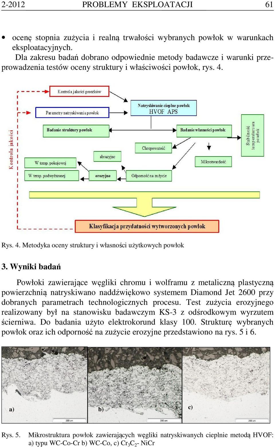 Wyniki badań Powłoki zawierające węgliki chromu i wolframu z metaliczną plastyczną powierzchnią natryskiwano naddźwiękowo systemem Diamond Jet 2600 przy dobranych parametrach technologicznych procesu.