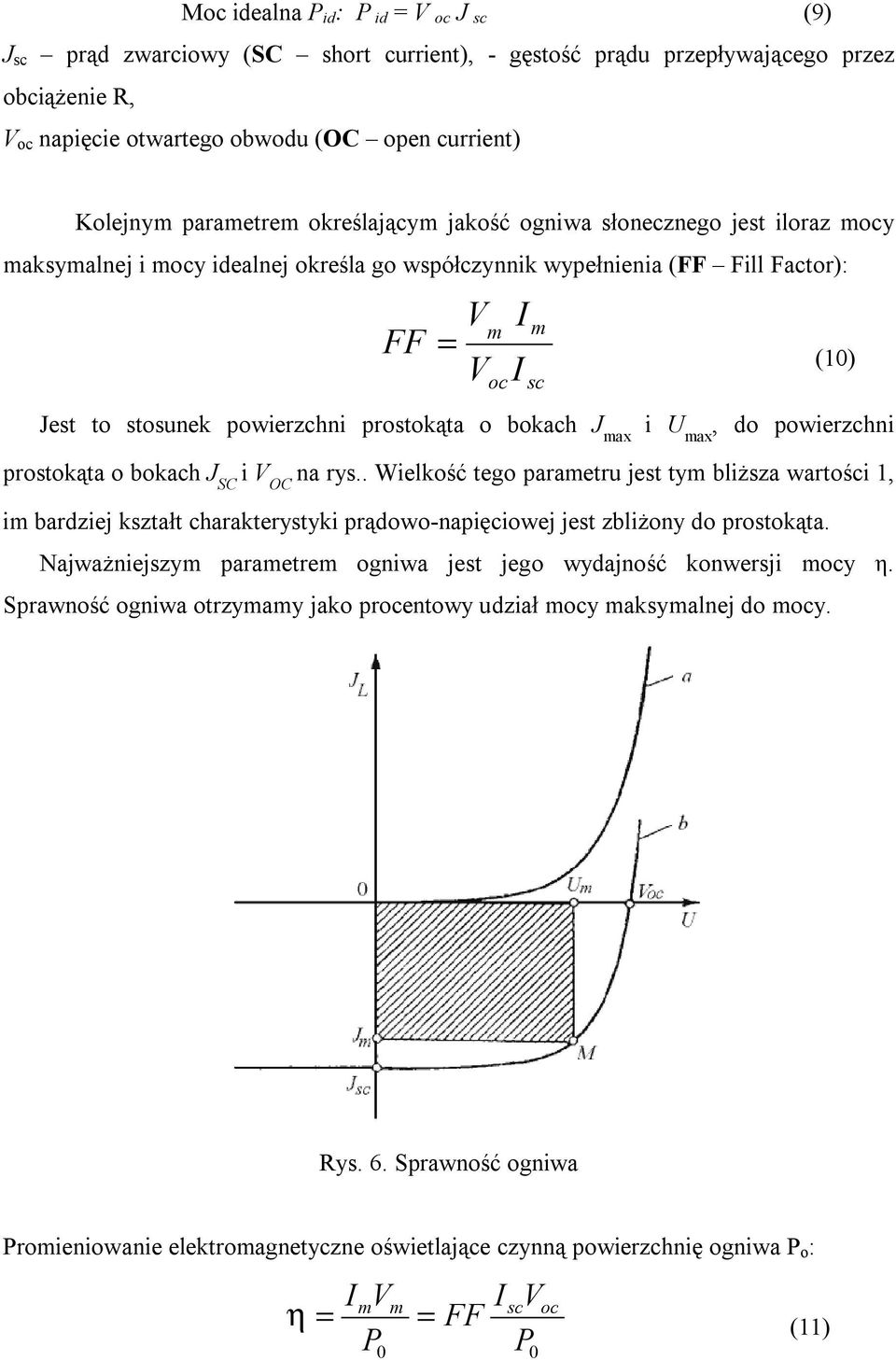 powierzchni prostokąta o bokach J max i U max, do powierzchni prostokąta o bokach J SC i V OC na rys.