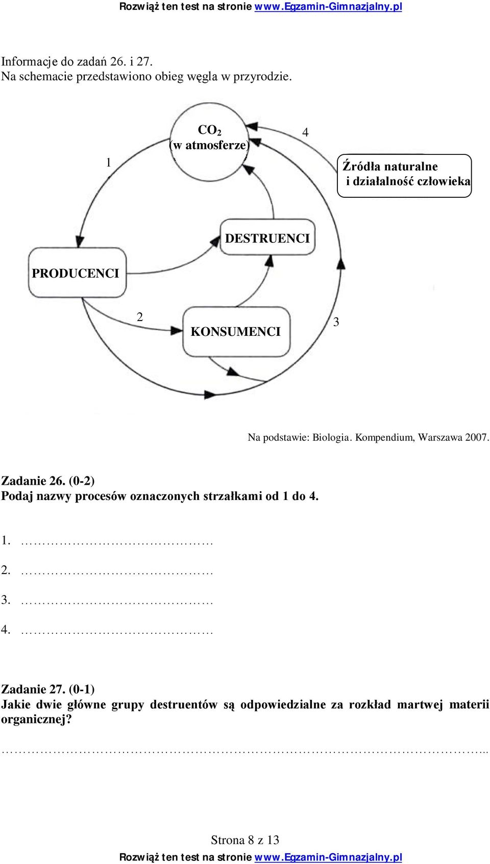 podstawie: Biologia. Kompendium, Warszawa 2007. Zadanie 26.