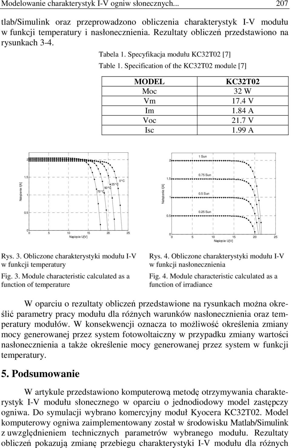 99 A 2 2 Sun Natężenie I[A].5 C 25 C 5 C 75 C Natężenie I[A].5.75 Sun.5 Sun.5.5.25 Sun 5 5 2 25 Napięcie U[V] 5 5 2 25 Napięcie U[V] Rys. 3.