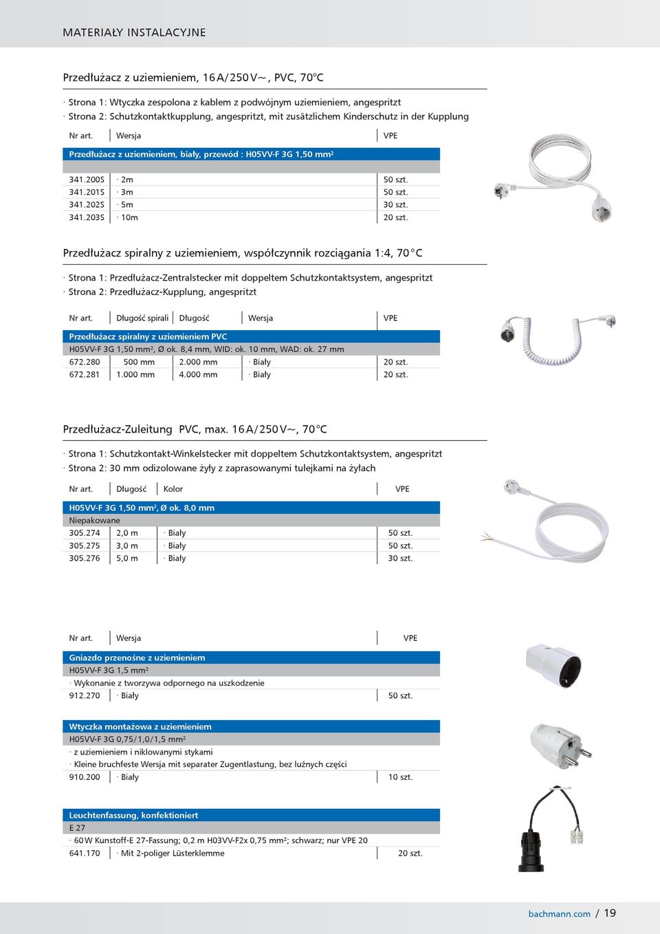 Przedłużacz spiralny z uziemieniem, współczynnik rozciągania 1:4, 70 C Strona 1: Przedłużacz-Zentralstecker mit doppeltem Schutzkontaktsystem, angespritzt Strona 2: Przedłużacz-Kupplung, angespritzt