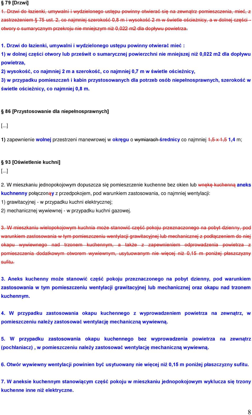 Drzwi do łazienki, umywalni i wydzielonego ustępu powinny otwierać mieć : 1) w dolnej części otwory lub prześwit o sumarycznej powierzchni nie mniejszej niż 0,022 m2 dla dopływu powietrza, 2)