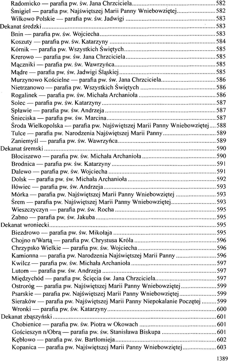 św. Jana Chrzciciela 586 Nietrzanowo parafia pw. Wszystkich Świętych 586 Rogalinek parafia pw. św. Michała Archanioła 586 Solec parafia pw. św. Katarzyny 587 Spławie parafia pw. św. Andrzeja 587 Śnieciska parafia pw.