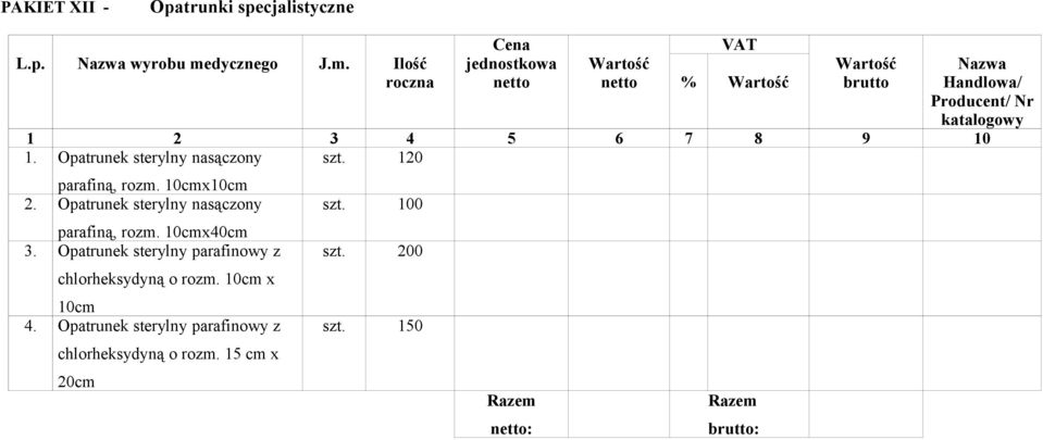 Opatrunek sterylny nasączony parafiną, rozm. 10cmx40cm 3.