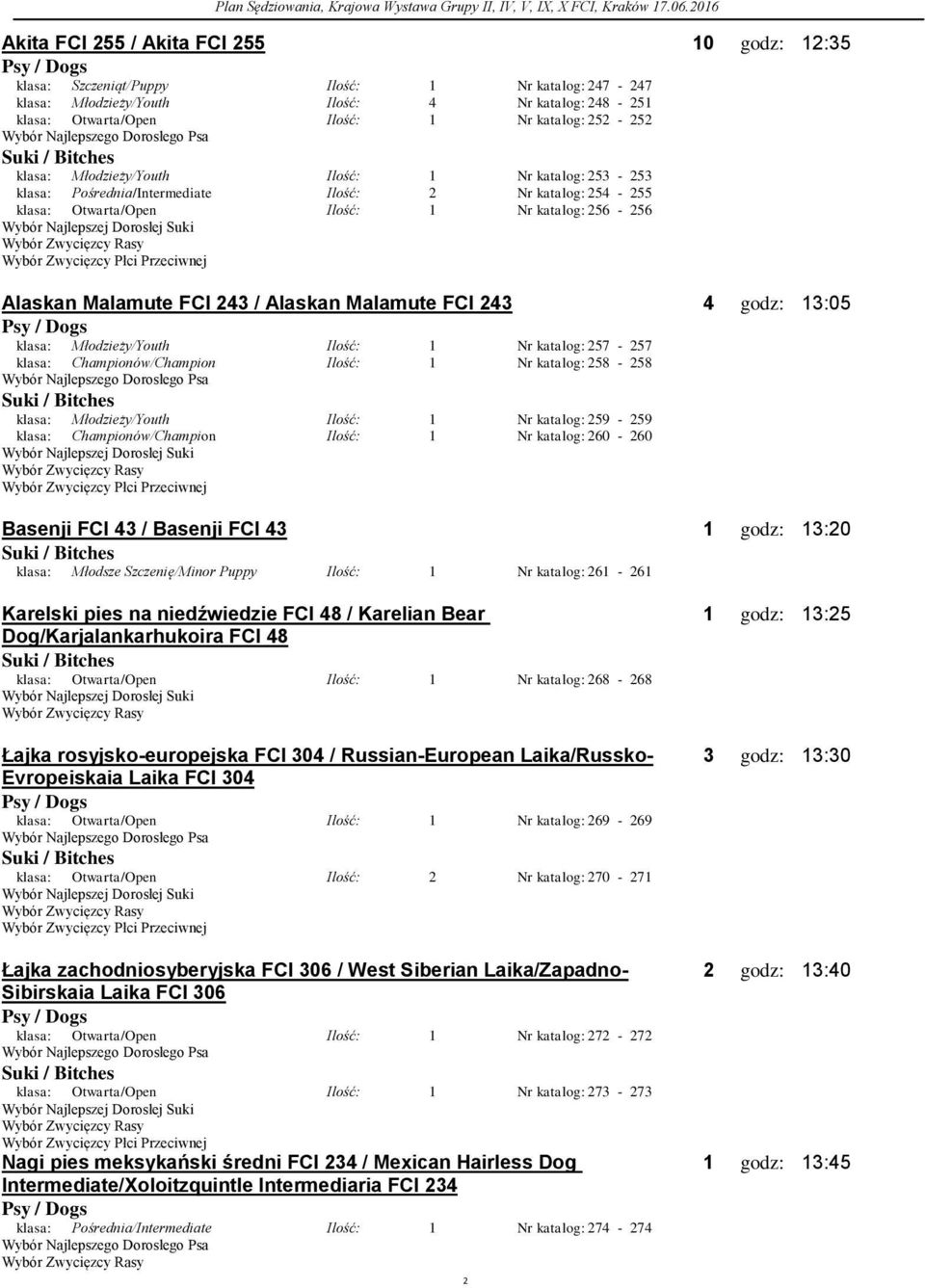 katalog: 257-257 klasa: Championów/Champion Nr katalog: 258-258 klasa: Młodzieży/Youth Nr katalog: 259-259 klasa: Championów/Champion Nr katalog: 260-260 Basenji FCI 43 / Basenji FCI 43 godz: 3:20