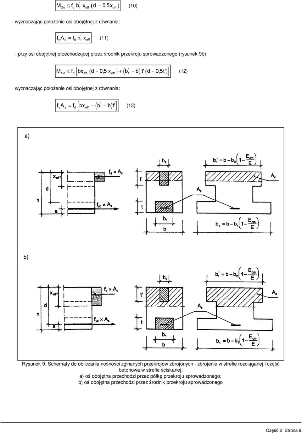 Schematy do obliczania nośności zginanych przekrojów zbrojonych - zbrojenie w strefie rozciąganej i część betonowa w