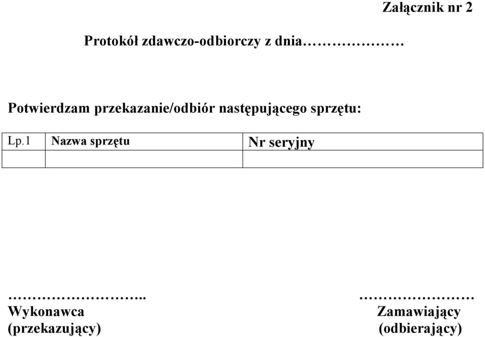 sprzętu: Lp.1 Nazwa sprzętu Nr seryjny.