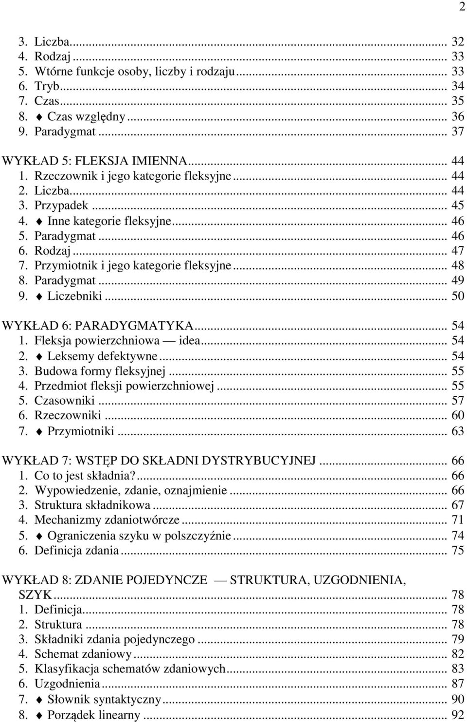 Paradygmat... 49 9. Liczebniki... 50 WYKŁAD 6: PARADYGMATYKA... 54 1. Fleksja powierzchniowa idea... 54 2. Leksemy defektywne... 54 3. Budowa formy fleksyjnej... 55 4.