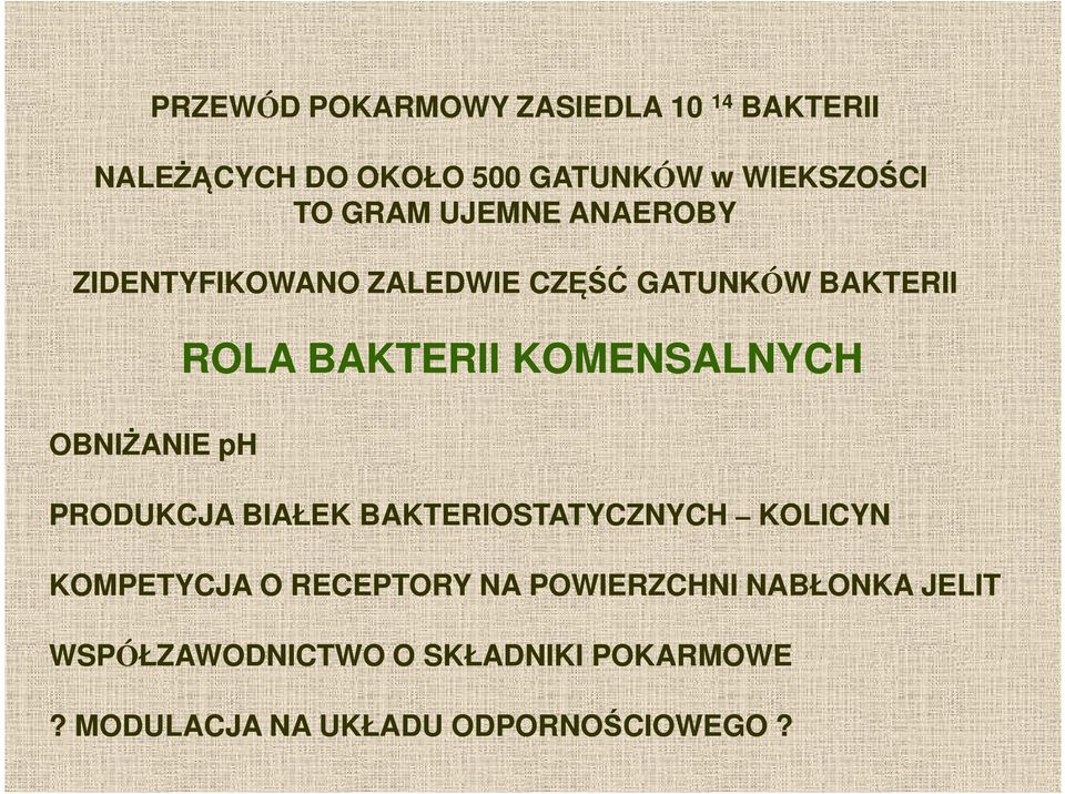 BAKTERII KOMENSALNYCH PRODUKCJA BIAŁEK BAKTERIOSTATYCZNYCH KOLICYN KOMPETYCJA O RECEPTORY NA