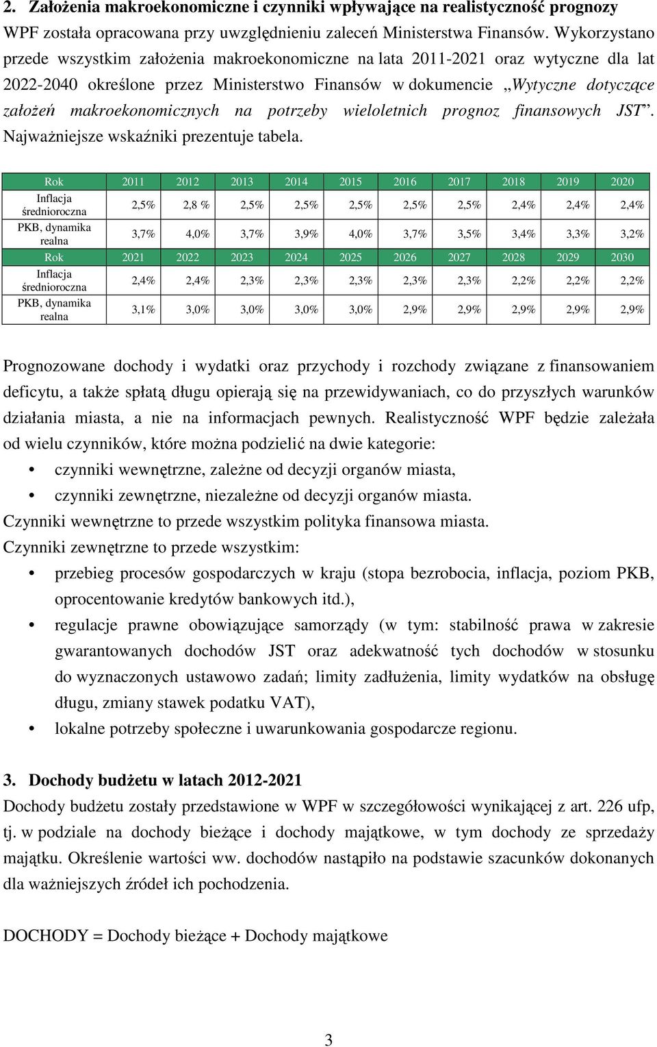 makroekonomicznych na potrzeby wieloletnich prognoz finansowych JST. Najważniejsze wskaźniki prezentuje tabela.