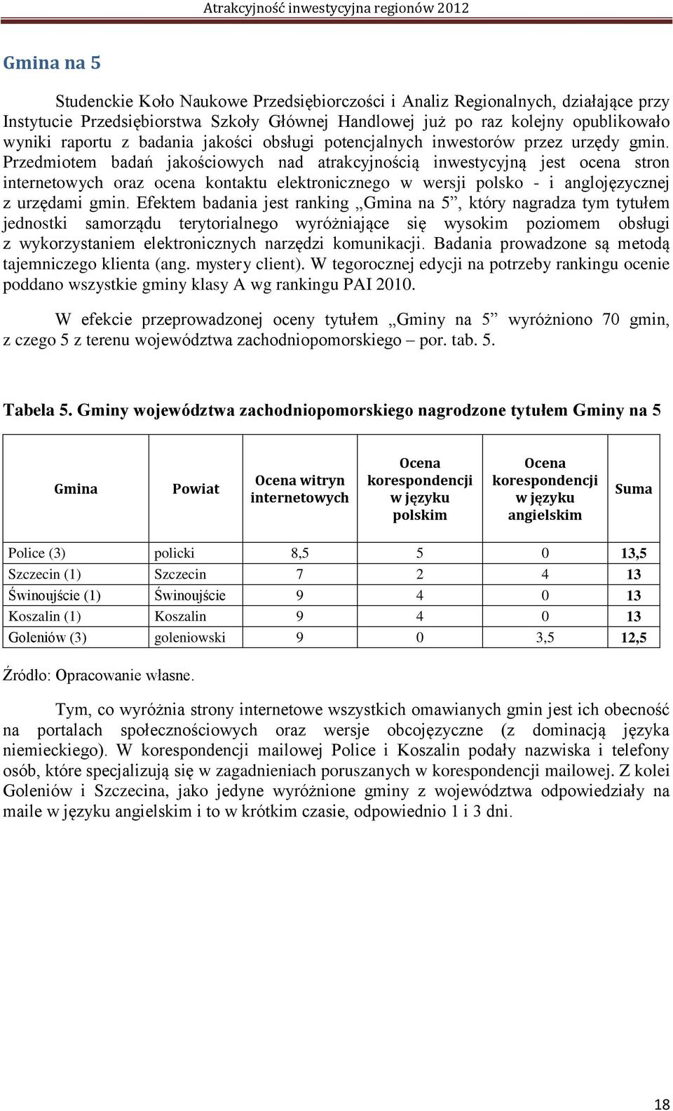 Przedmiotem badań jakościowych nad atrakcyjnością inwestycyjną jest ocena stron internetowych oraz ocena kontaktu elektronicznego w wersji polsko - i anglojęzycznej z urzędami gmin.