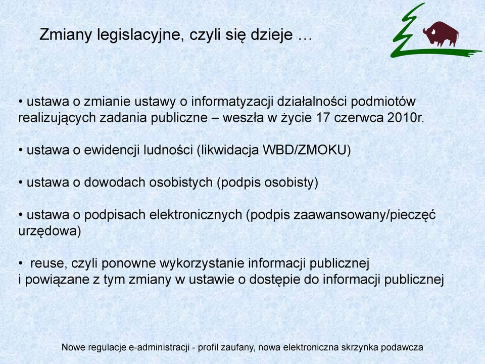 ustawa o ewidencji ludności (likwidacja WBD/ZMOKU) ustawa o dowodach osobistych (podpis osobisty) ustawa o podpisach