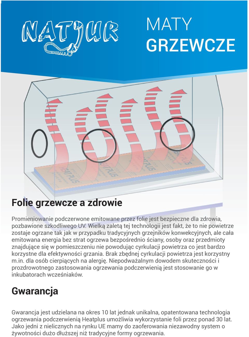 œciany, osoby oraz przedmioty znajduj¹ce siê w pomieszczeniu nie powoduj¹c cyrkulacji powietrza co jest bardzo korzystne dla efektywnoœci grzania. Brak zbêdnej cyrkulacji powietrza jest korzystny m.