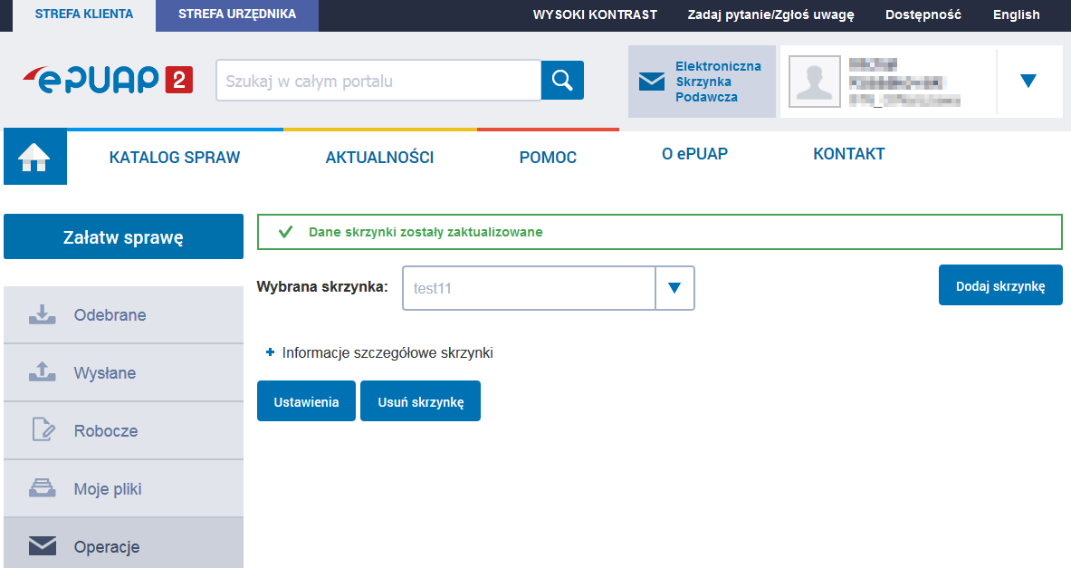 Rysunek 39. Skrzynka została zmieniona 6.4 Usuwanie skrzynki Krok 1.