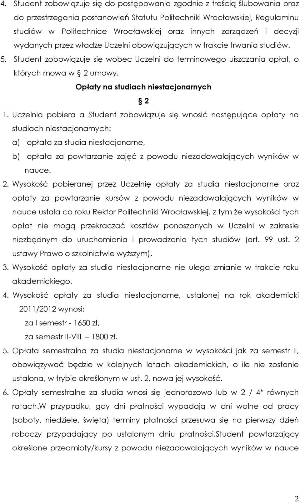 Opłaty na studiach niestacjonarnych 2 1.