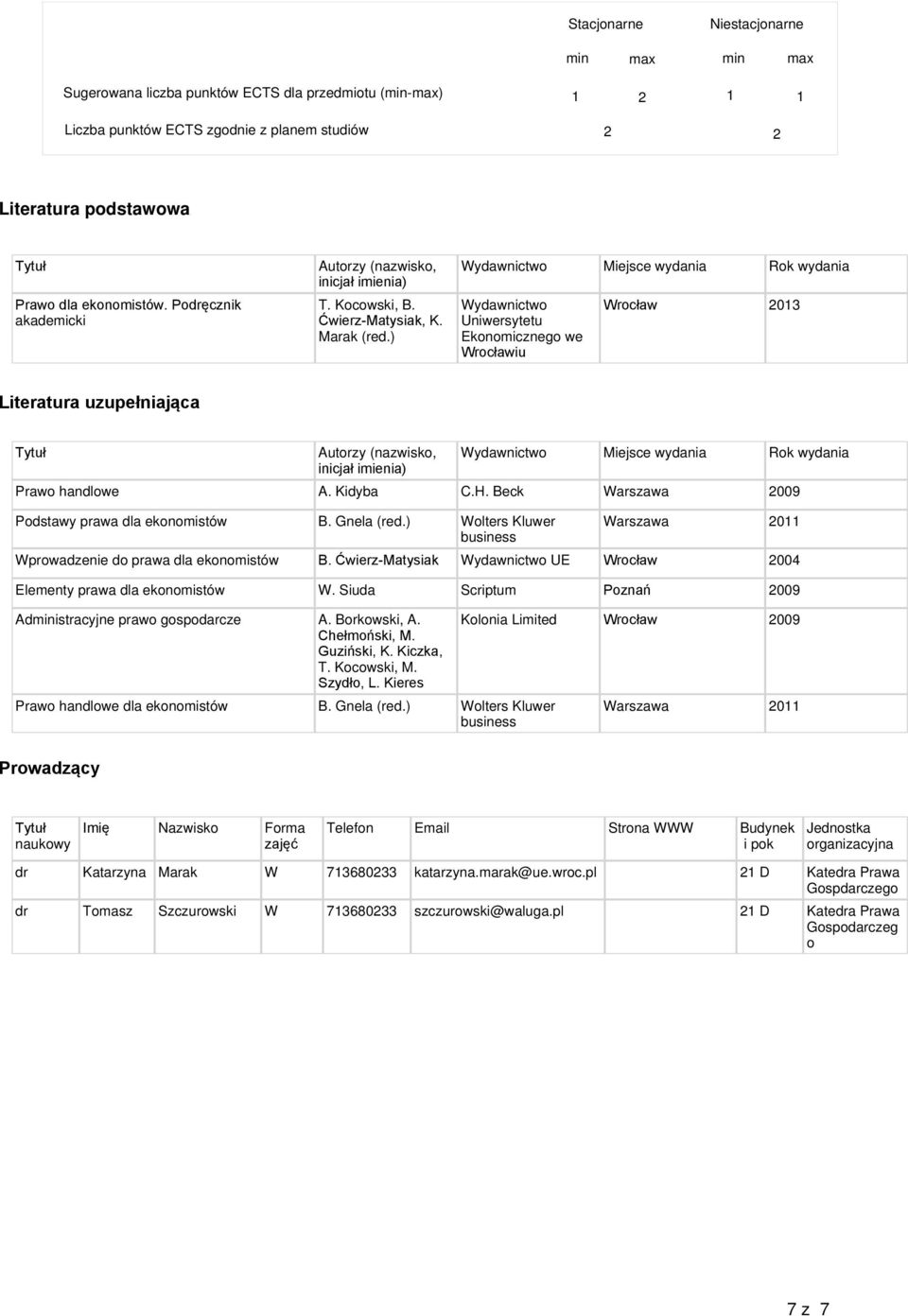 ) Wydawnictwo Miejsce wydania Rok wydania Wydawnictwo Uniwersytetu Ekonomicznego we Wrocławiu Wrocław 2013 Literatura uzupełniająca Tytuł Autorzy (nazwisko, inicjał imienia) Wydawnictwo Miejsce