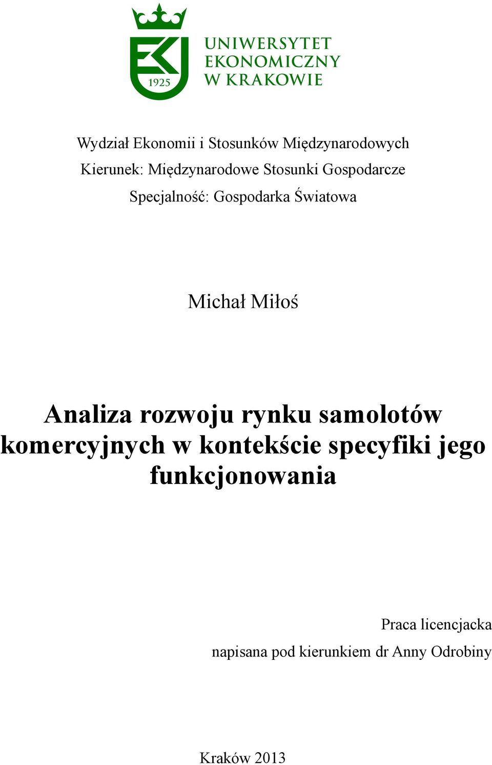 Analiza rozwoju rynku samolotów komercyjnych w kontekście specyfiki jego