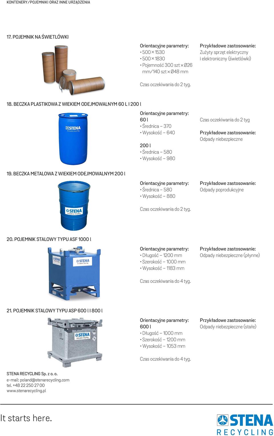 niebezpieczne 19. BECZKA METALOWA Z WIEKIEM ODEJMOWALNYM 200 l Średnica 580 Wysokość 880 Odpady poprodukcyjne 20.