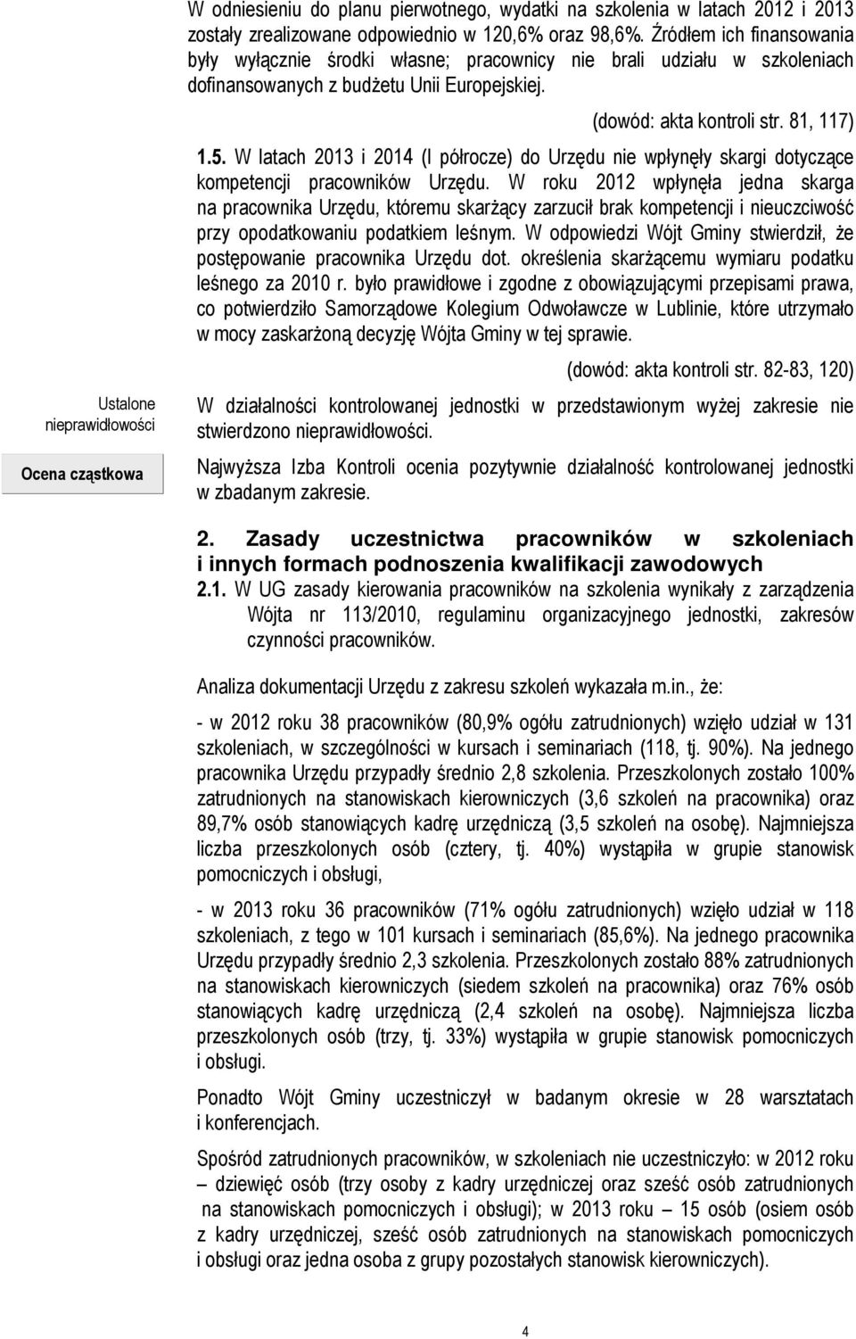 W latach 2013 i 2014 (I półrocze) do Urzędu nie wpłynęły skargi dotyczące kompetencji pracowników Urzędu.