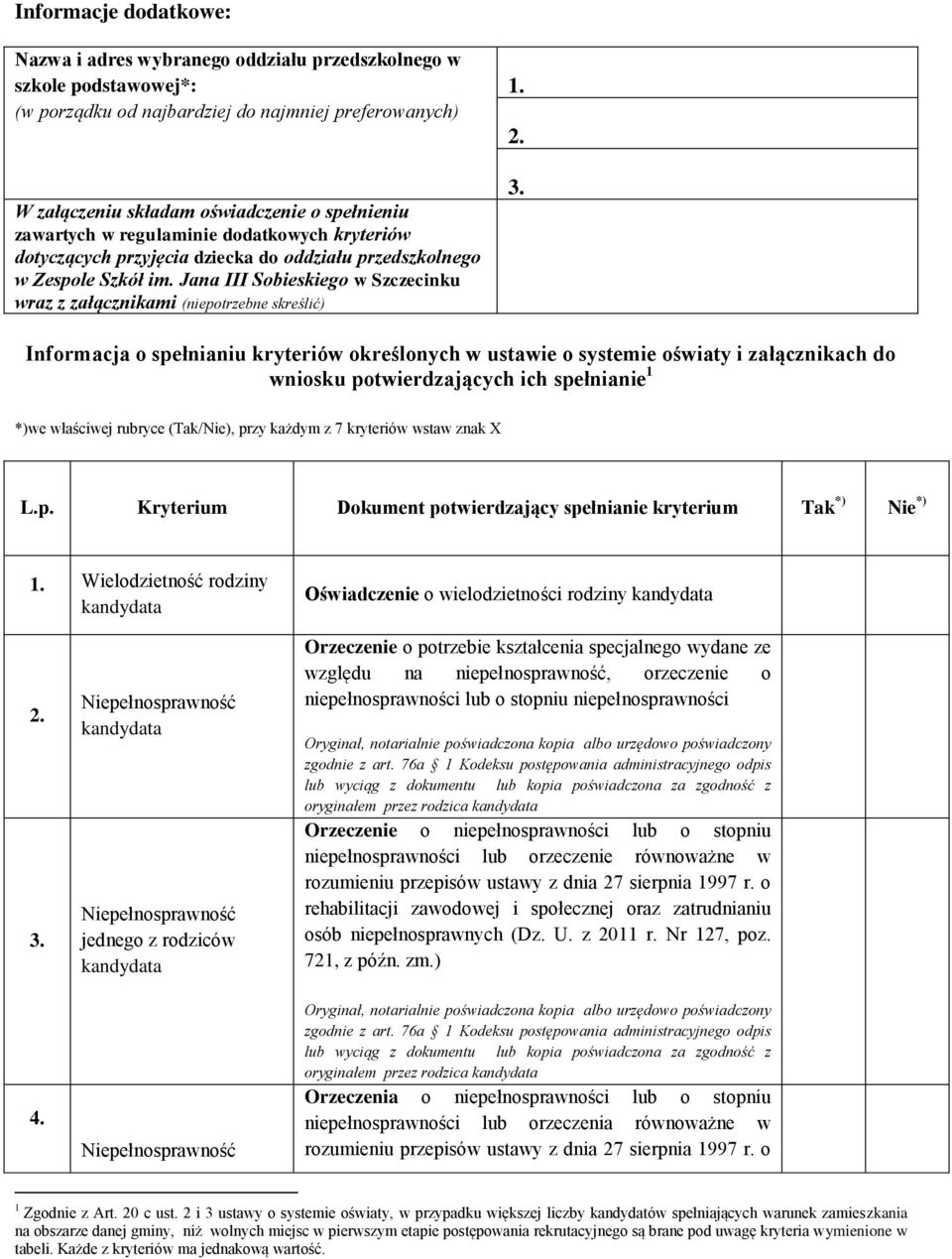 Jana III Sobieskiego w Szczecinku wraz z załącznikami (niepotrzebne skreślić) 1. 2. 3.