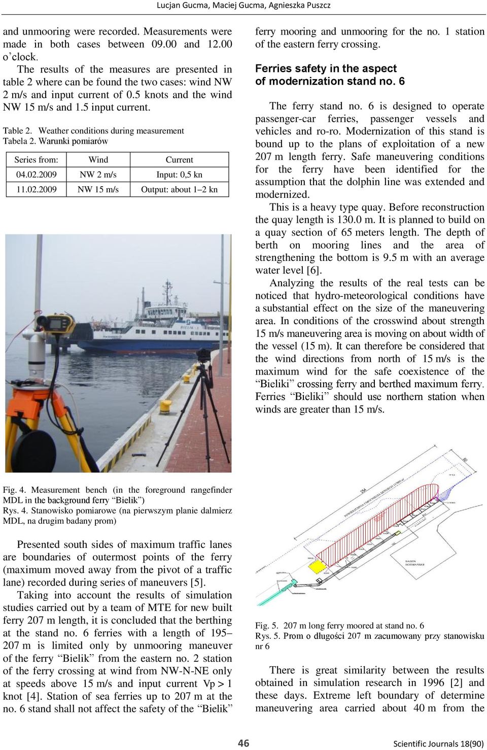 Weather conditions during measurement Tabela 2. Warunki pomiarów Series from: Wind Current 04.02.2009 NW 2 m/s Input: 0,5 kn 11.02.2009 NW 15 m/s Output: about 1 2 kn ferry mooring and unmooring for the no.