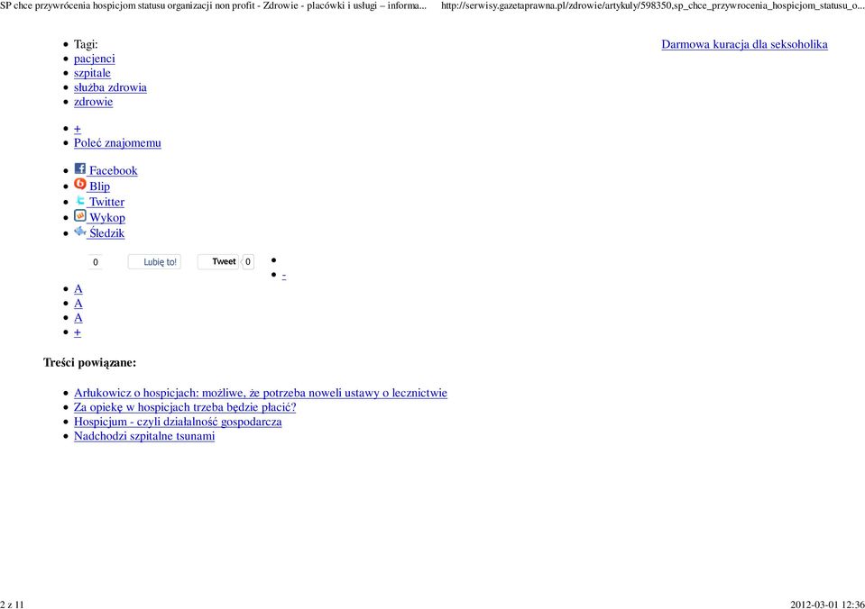 Tweet 0 - Treści powiązane: Arłukowicz o hospicjach: możliwe, że potrzeba noweli ustawy o