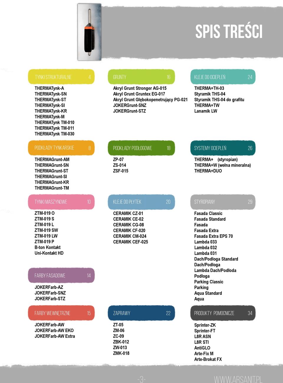 podkłady tynkarskie 8 podkłady podłogowe 18 systemy ociepleń 26 THERMAGrunt-AM THERMAGrunt-SN THERMAGrunt-ST THERMAGrunt-SI THERMAGrunt-KR THERMAGrunt-TM ZP-07 ZS-014 ZSF-015 THERMA+ (styropian)