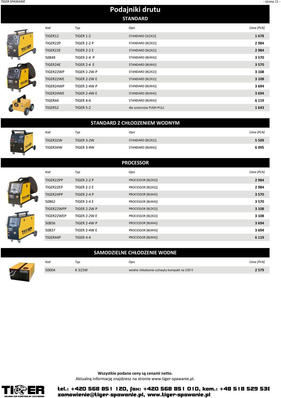 694 TIGER24WE TIGER 2 4W E STANDARD [B(4X4)] 3 694 TIGER44 TIGER 4 4 STANDARD [B(4X4)] 6 119 TIGER52 TIGER 5 2 dla systemów PUSH PULL 1 643 STANDARD Z CHŁODZENIEM WODNYM TIGER32W TIGER 3 2W STANDARD