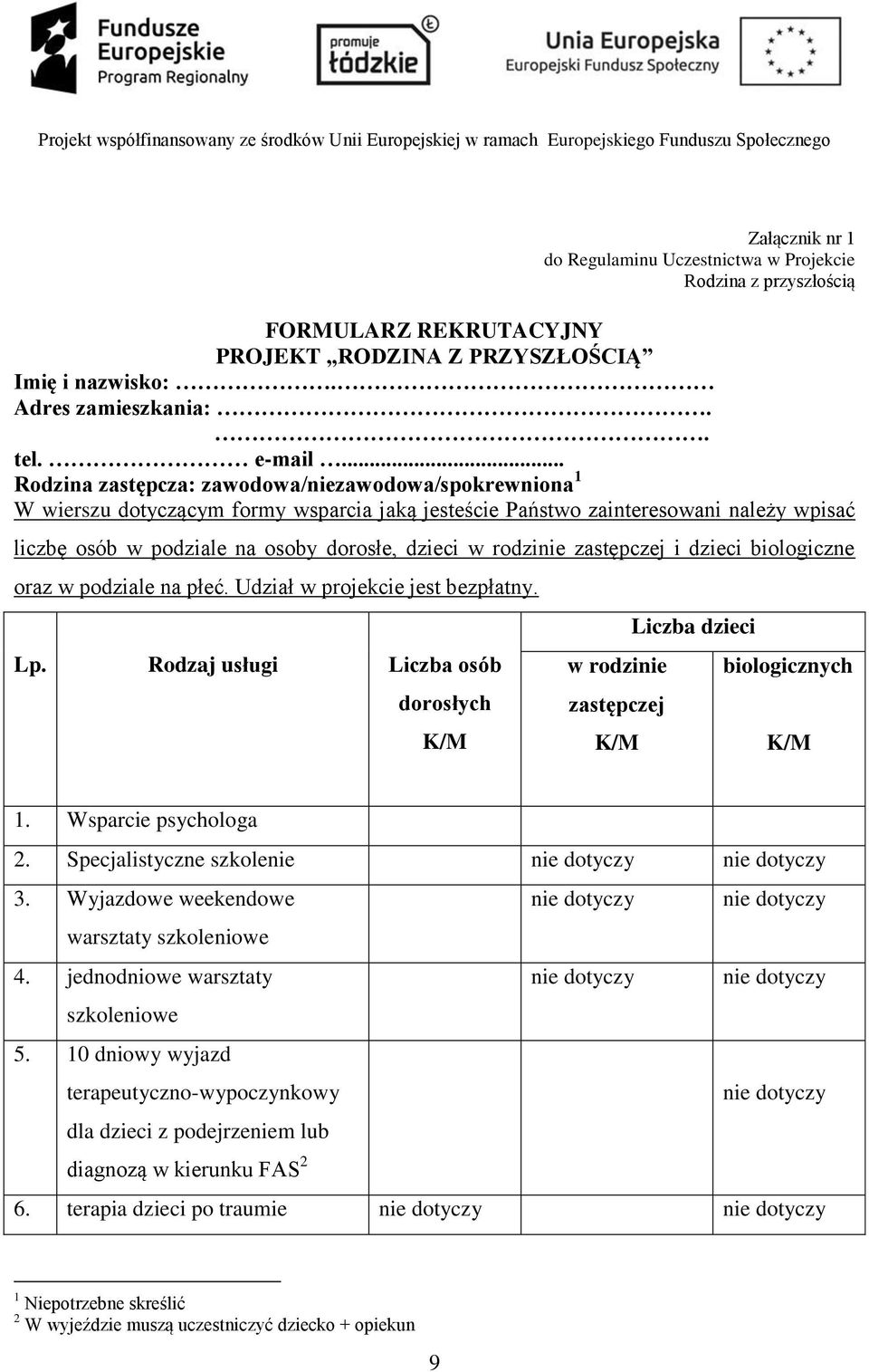rodzinie zastępczej i dzieci biologiczne oraz w podziale na płeć. Udział w projekcie jest bezpłatny. Lp.
