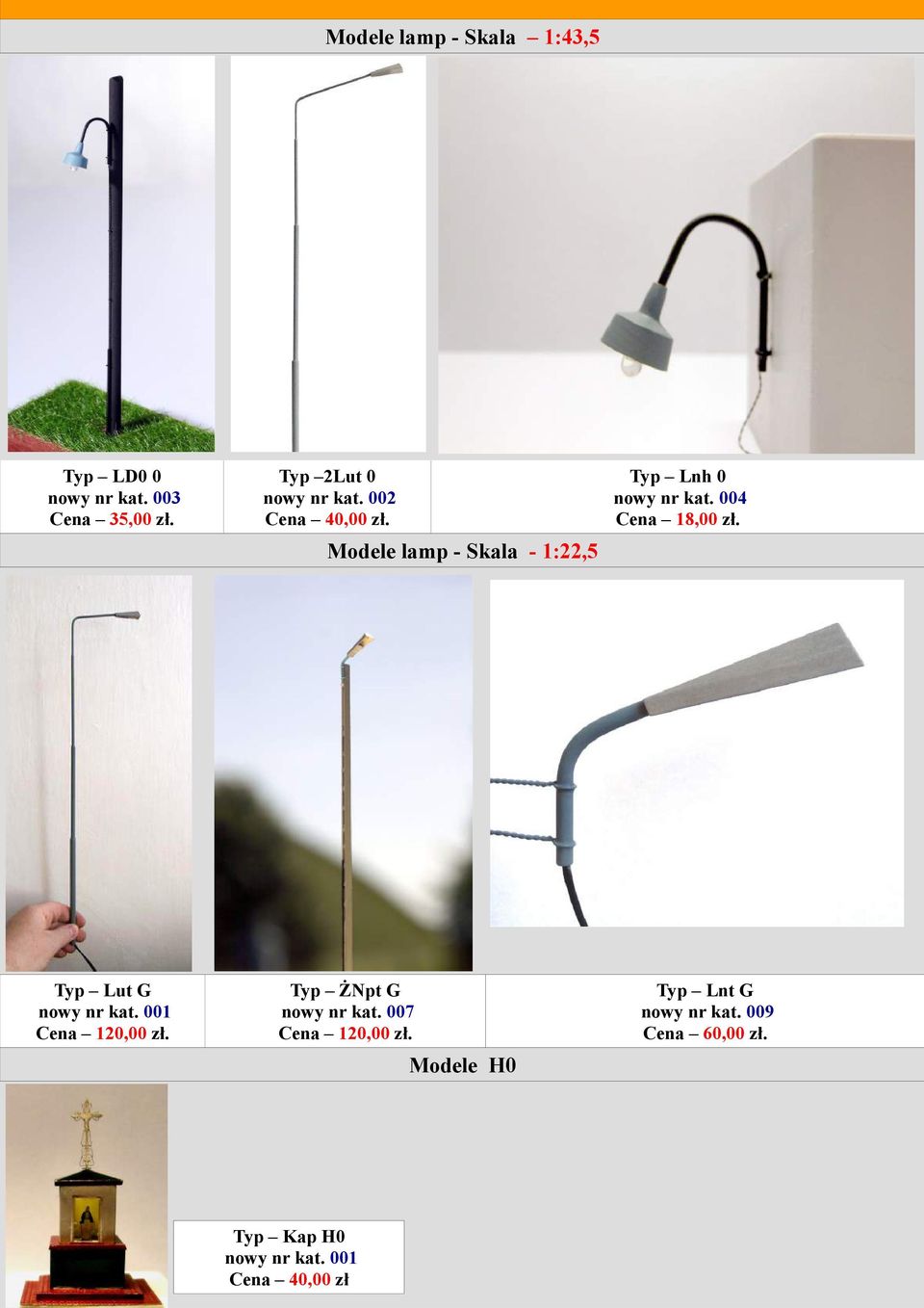 Modele lamp - Skala - 1:22,5 Typ Lnh 0 nowy nr kat. 004 Cena 18,00 zł.