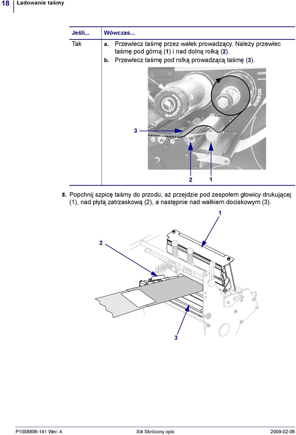 Przewlecz taśmę pod rolką prowadzącą taśmę (3). 3 2 8.