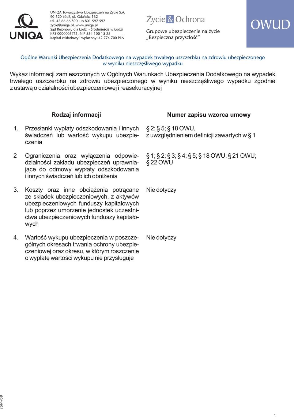 pl Sąd Rejonowy dla Łodzi - Śródmieścia w Łodzi KRS 0000005751, NIP 554-100-15-22 Kapitał zakładowy i wpłacony: 42 774 700 PLN Życie & Ochrona Grupowe ubezpieczenie na życie Bezpieczna przyszłość