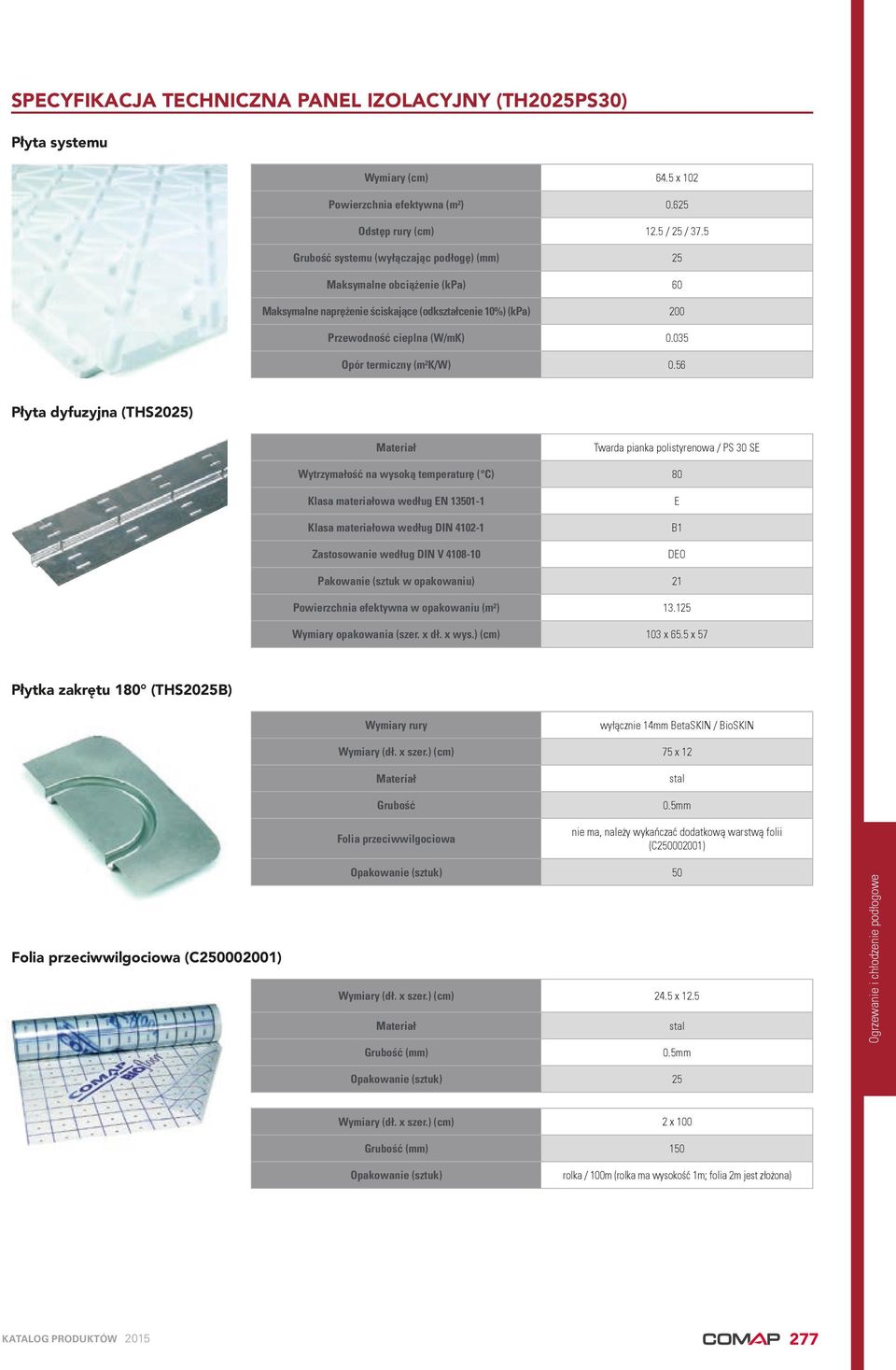 56 Płyta dyfuzyjna (THS2025) Materiał Twarda pianka polistyrenowa / PS 30 SE Wytrzymałość na wysoką temperaturę ( C) 80 Klasa materiałowa według EN 13501-1 Klasa materiałowa według DIN 4102-1