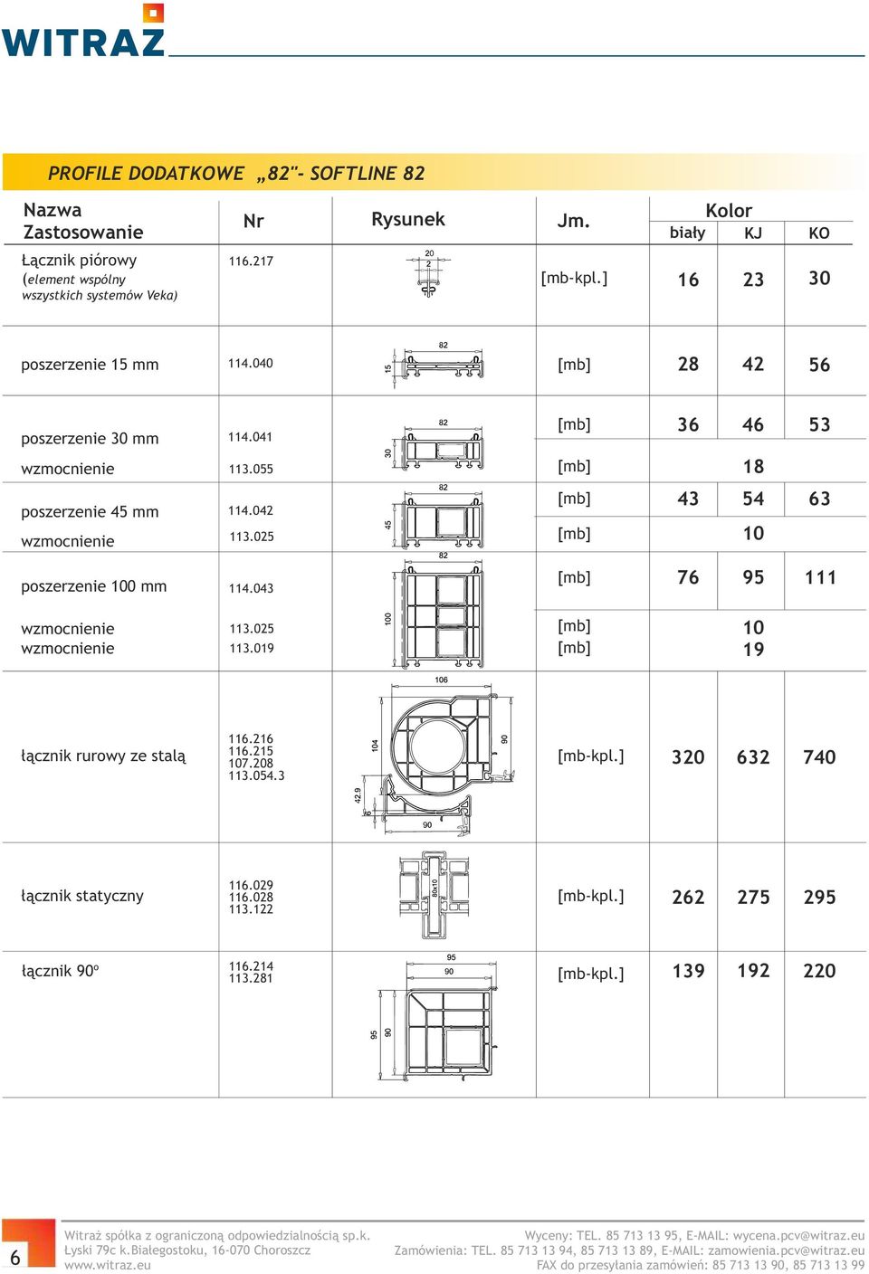 042 113.025 43 54 63 10 poszerzenie 100 mm 114.043 76 95 111 wzmocnienie 113.025 10 wzmocnienie 113.019 19 łącznik rurowy ze stalą 116.216 116.215 107.