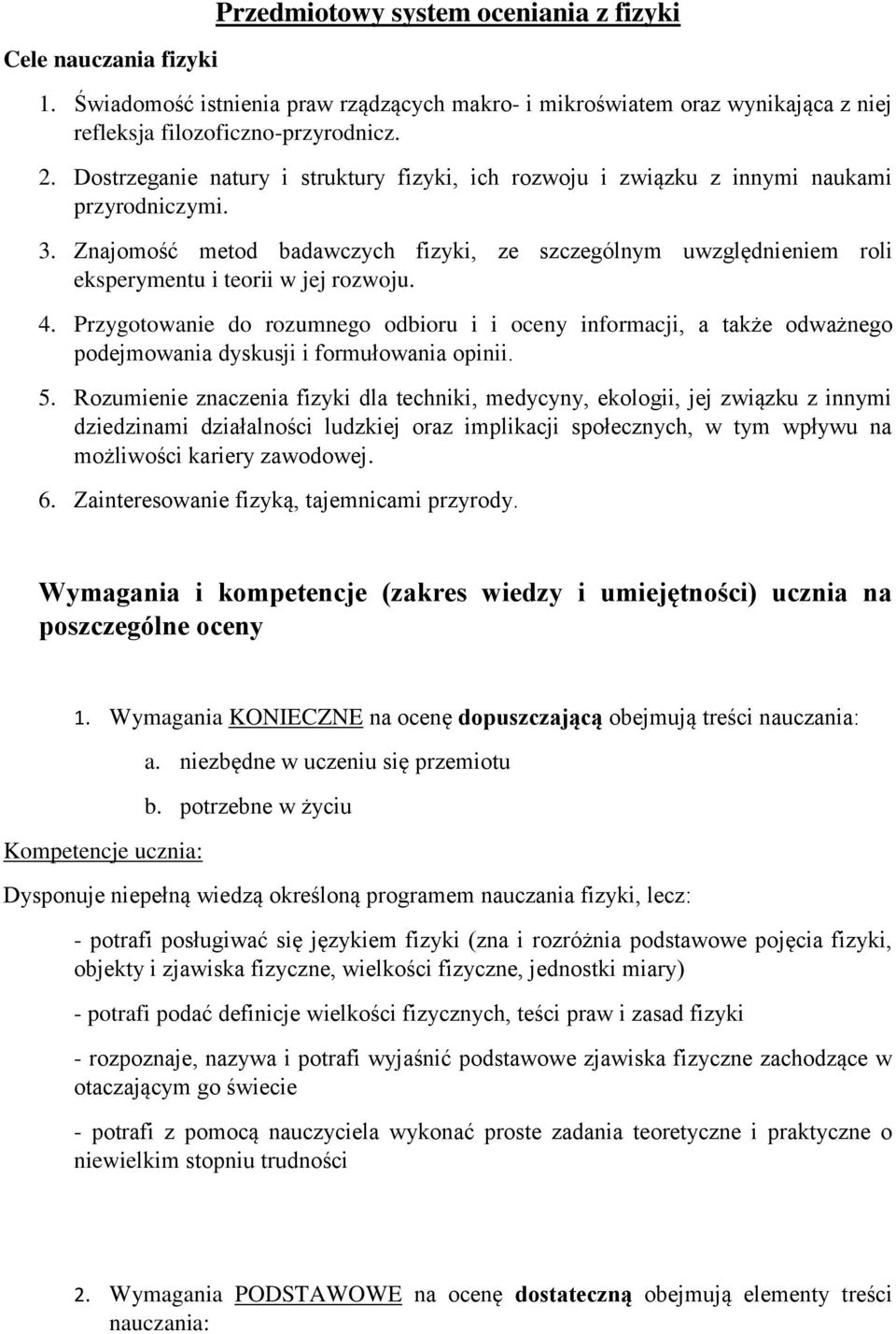 Znajomość metod badawczych fizyki, ze szczególnym uwzględnieniem roli eksperymentu i teorii w jej rozwoju. 4.