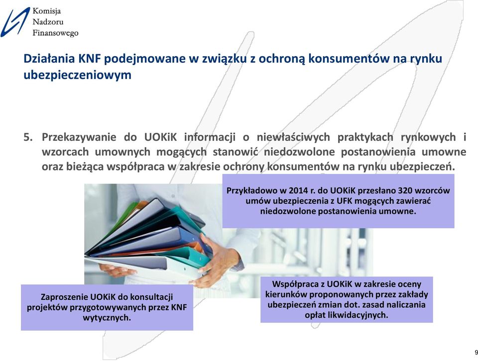 zakresie ochrony konsumentów na rynku ubezpieczeń. Przykładowo w 2014 r.