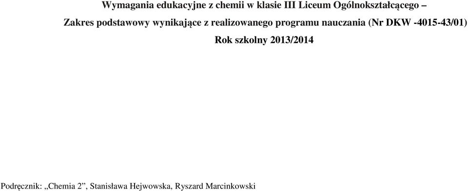 realizowanego programu nauczania (Nr DKW -4015-43/01) Rok