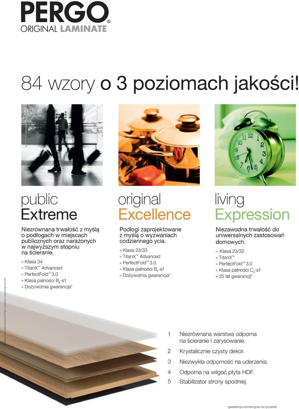 ścieranie.» Klasa 34» TitanX Advanced» PerfectFold 3.0» Klasa palności B fl -s1» Dożywotnia gwarancja* original Excellence Podłogi zaprojektowane z myślą o wyzwaniach codziennego ycia.