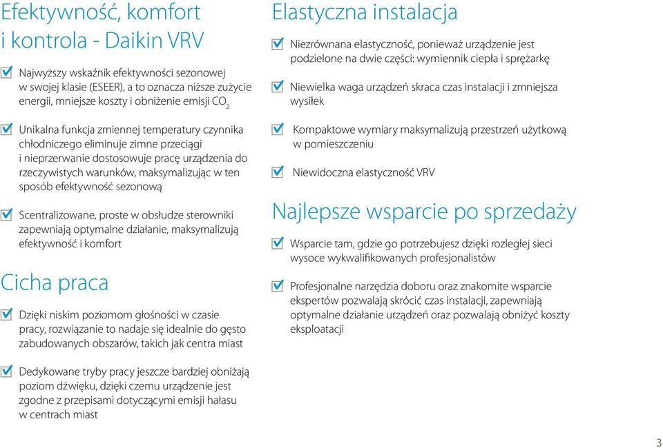 Scentralizowane, proste w obsłudze sterowniki zapewniają optymalne działanie, maksymalizują efektywność i komfort Cicha praca Dzięki niskim poziomom głośności w czasie pracy, rozwiązanie to nadaje