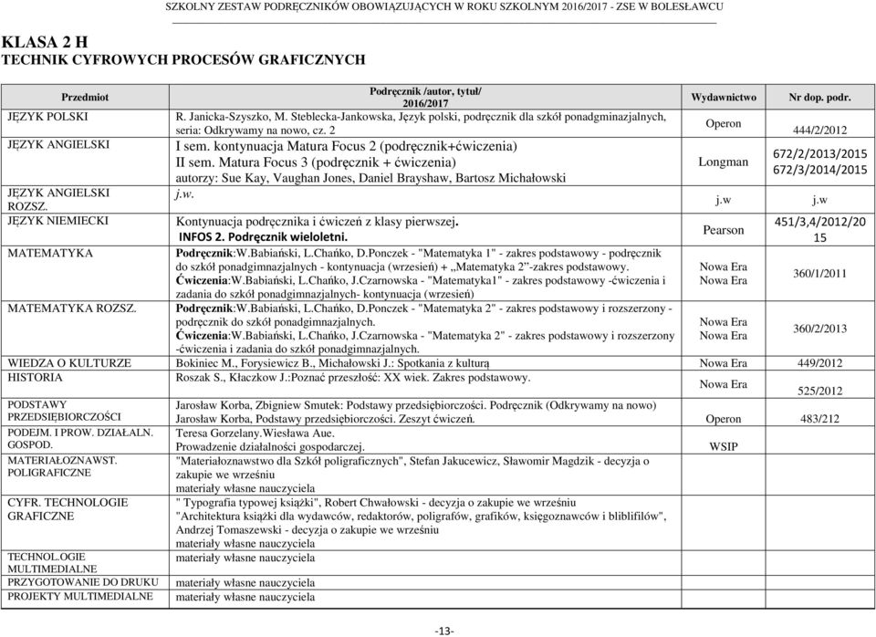 INFOS 2. Podręcznik wieloletni. Podręcznik:W.Babiański, L.Chańko, D.