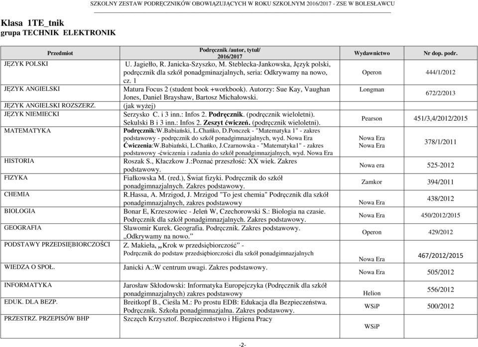 (podręcznik wieloletni). Sekulski B i 3 inn.: Infos 2. Zeszyt ćwiczeń. (podręcznik wieloletni). Podręcznik:W.Babiański, L.Chańko, D.