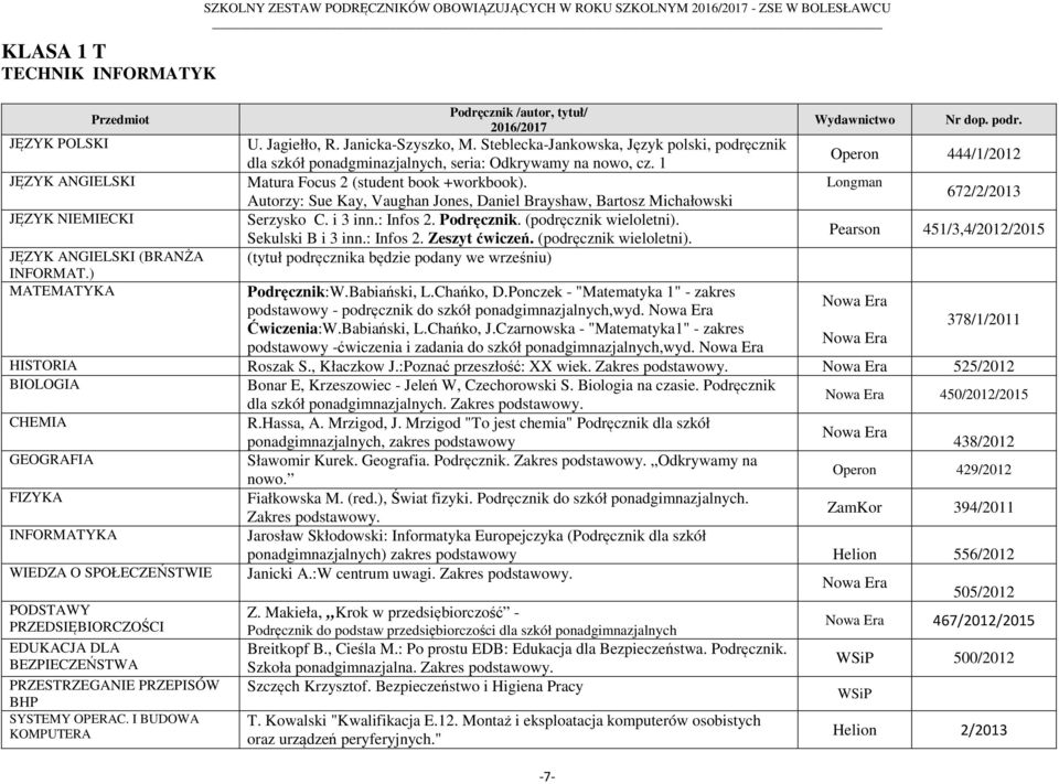 Autorzy: Sue Kay, Vaughan Jones, Daniel Brayshaw, Bartosz Michałowski Serzysko C. i 3 inn.: Infos 2. Podręcznik. (podręcznik wieloletni). Sekulski B i 3 inn.: Infos 2. Zeszyt ćwiczeń.