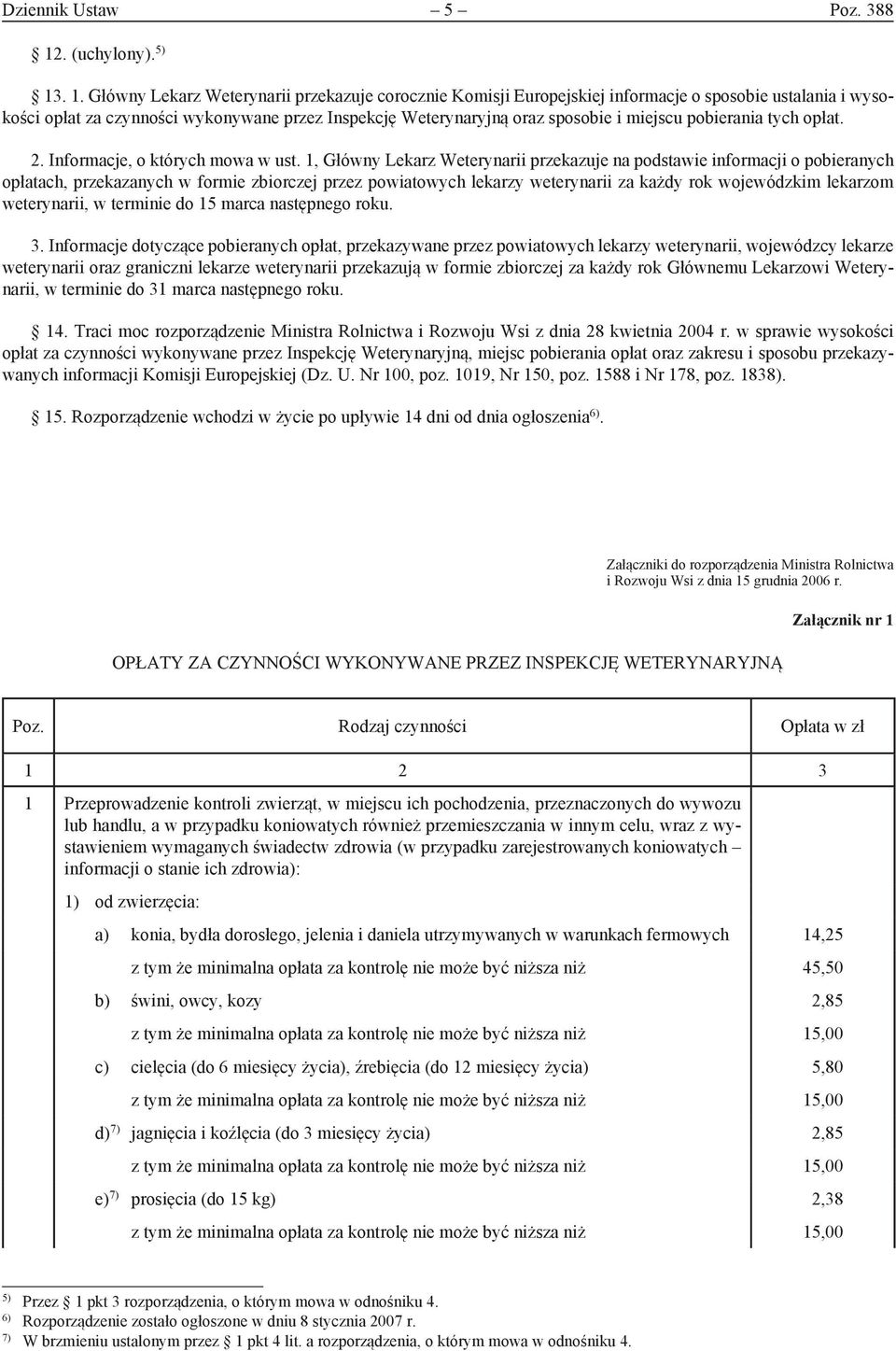 . 1. Główny Lekarz Weterynarii przekazuje corocznie Komisji Europejskiej informacje o sposobie ustalania i wysokości opłat za czynności wykonywane przez Inspekcję Weterynaryjną oraz sposobie i