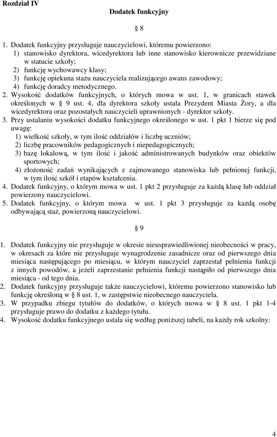 funkcję opiekuna staŝu nauczyciela realizującego awans zawodowy; 4) funkcję doradcy metodycznego. 2. Wysokość dodatków funkcyjnych, o których mowa w ust. 1, w granicach stawek określonych w 9 ust.