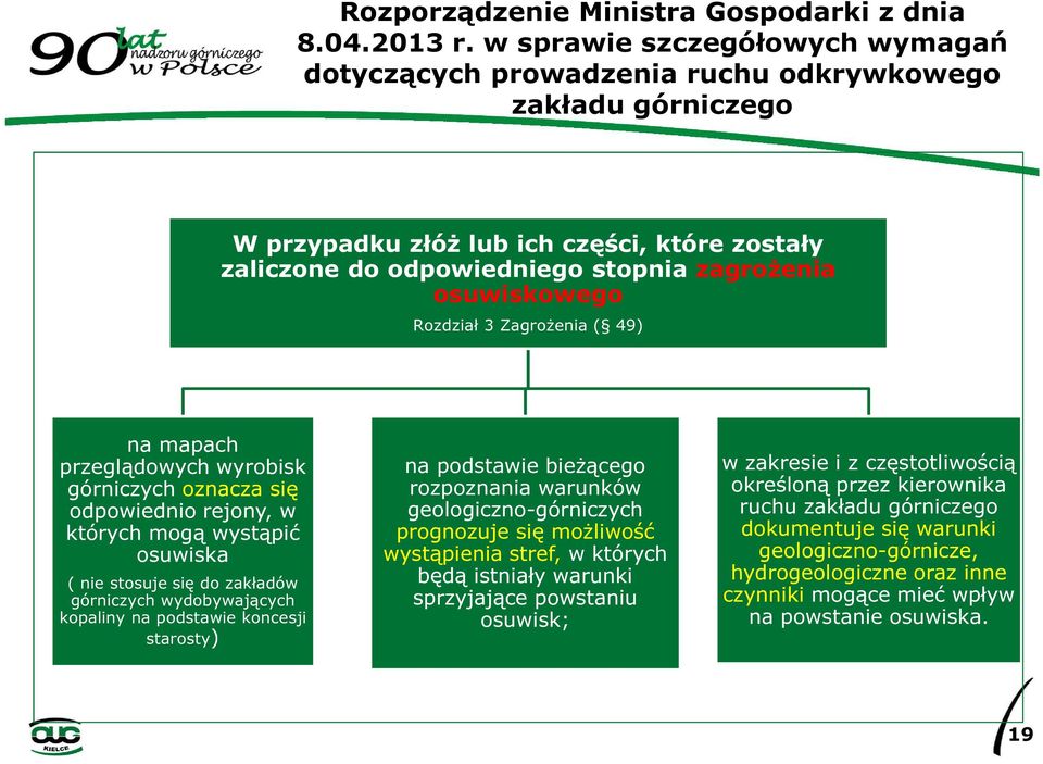 Rozdział 3 Zagrożenia ( 49) na mapach przeglądowych wyrobisk górniczych oznacza się odpowiednio rejony, w których mogą wystąpić osuwiska ( nie stosuje się do zakładów górniczych wydobywających