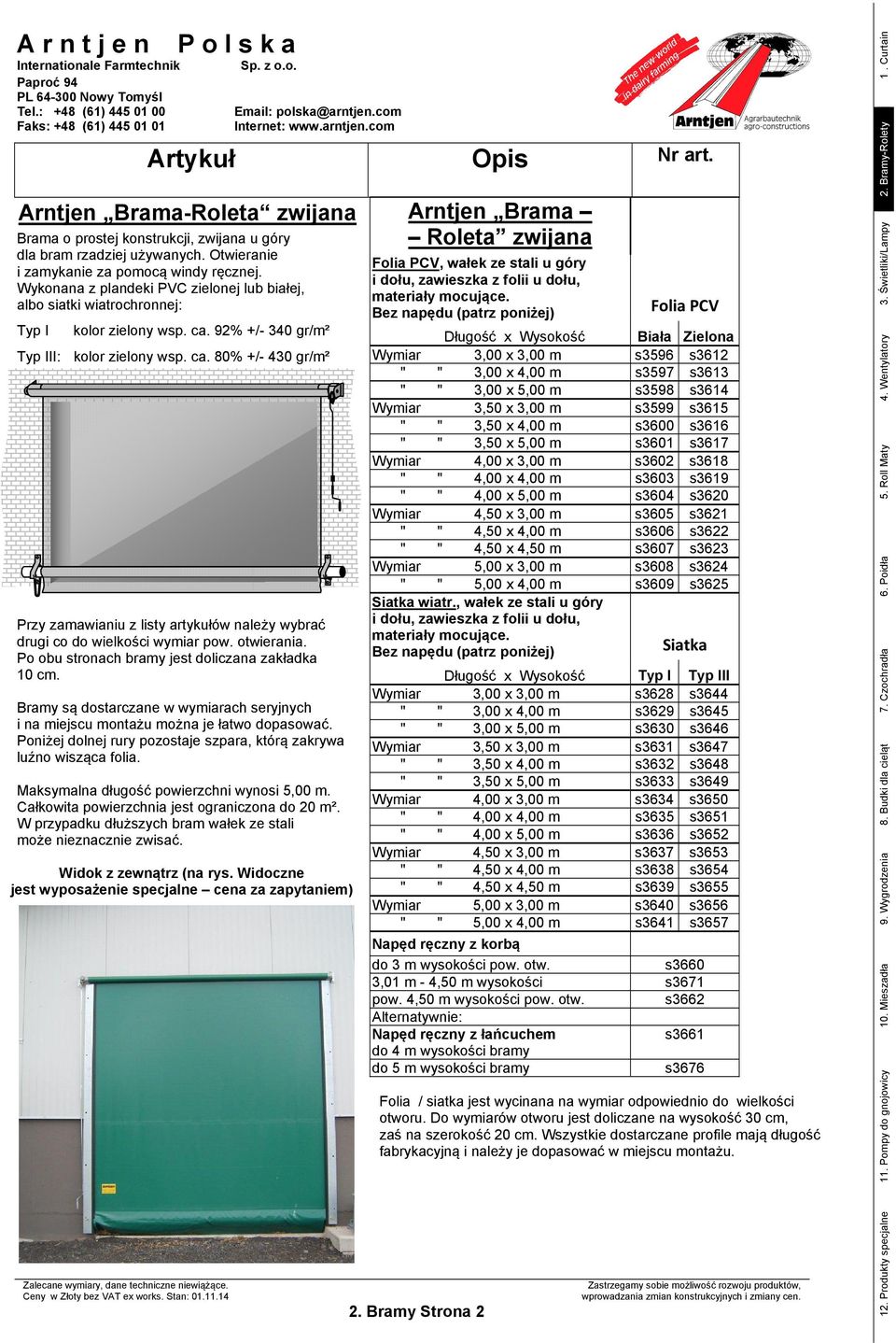 92% +/- 340 gr/m² Typ III: kolor zielony wsp. ca. 80% +/- 430 gr/m² Przy zamawianiu z listy artykułów należy wybrać drugi co do wielkości wymiar pow. otwierania.