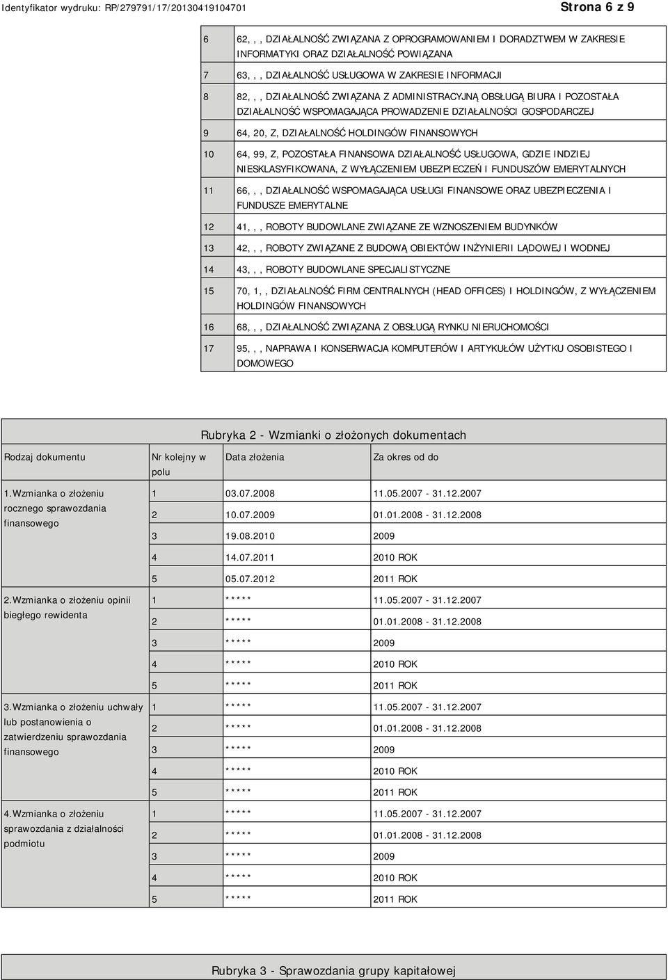 USŁUGOWA, GDZIE INDZIEJ SKLASYFIKOWANA, Z WYŁĄCZEM UBEZPIECZEŃ I FUNDUSZÓW EMERYTALNYCH 11 66,,, DZIAŁALNOŚĆ WSPOMAGAJĄCA USŁUGI FINANSOWE ORAZ UBEZPIECZENIA I FUNDUSZE EMERYTALNE 12 41,,, ROBOTY