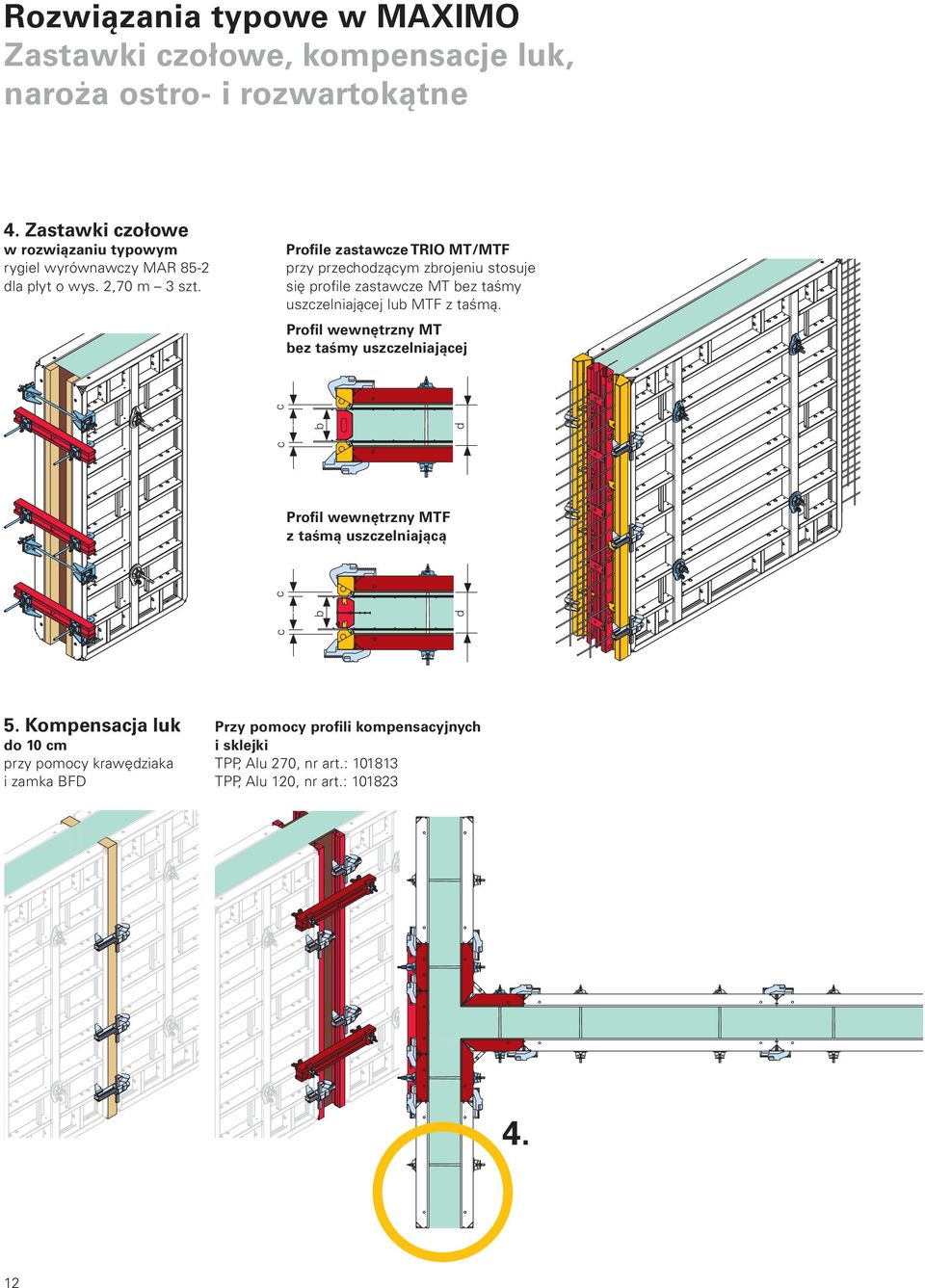 Proﬁle zastawcze TRIO MT/MTF przy przechodzącym zbrojeniu stosuje się proﬁle zastawcze MT bez taśmy uszczelniającej lub MTF z taśmą.