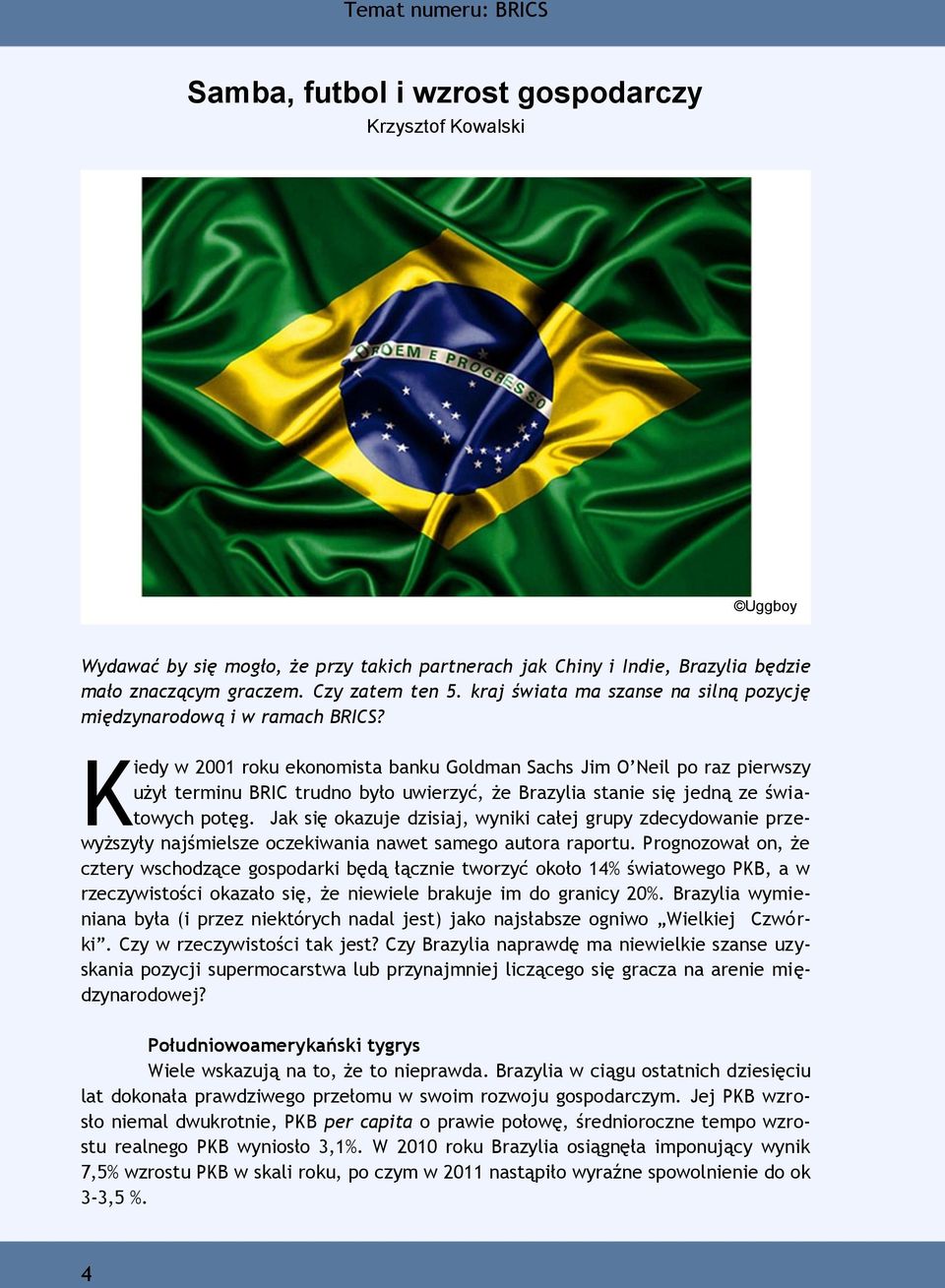 K iedy w 2001 roku ekonomista banku Goldman Sachs Jim O Neil po raz pierwszy użył terminu BRIC trudno było uwierzyć, że Brazylia stanie się jedną ze światowych potęg.