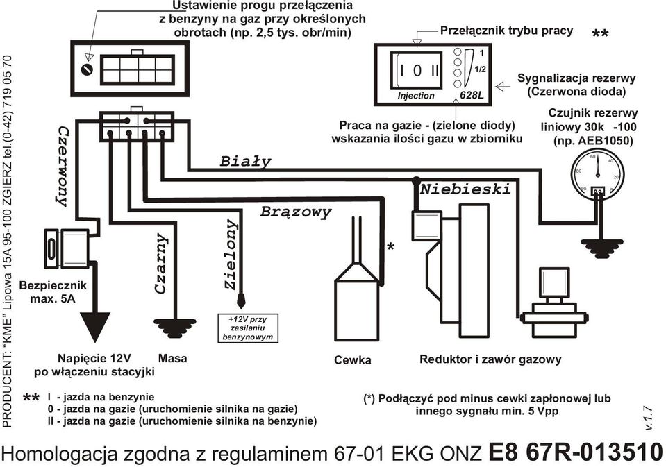 (0-42) 79 05 70 +2V przy zasilaniu benzynowym 0 - jazda na gazie (uruchomienie silnika na gazie)